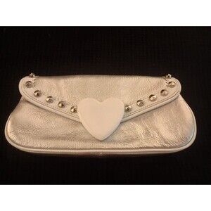 Vintage Betsey Johnson Acrylic Heart Studded Leather Clutch